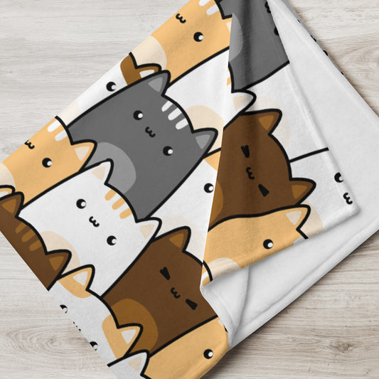 Kawaii Brown Cat Cartoon Pattern Neko Anime Soft Throw Blanket