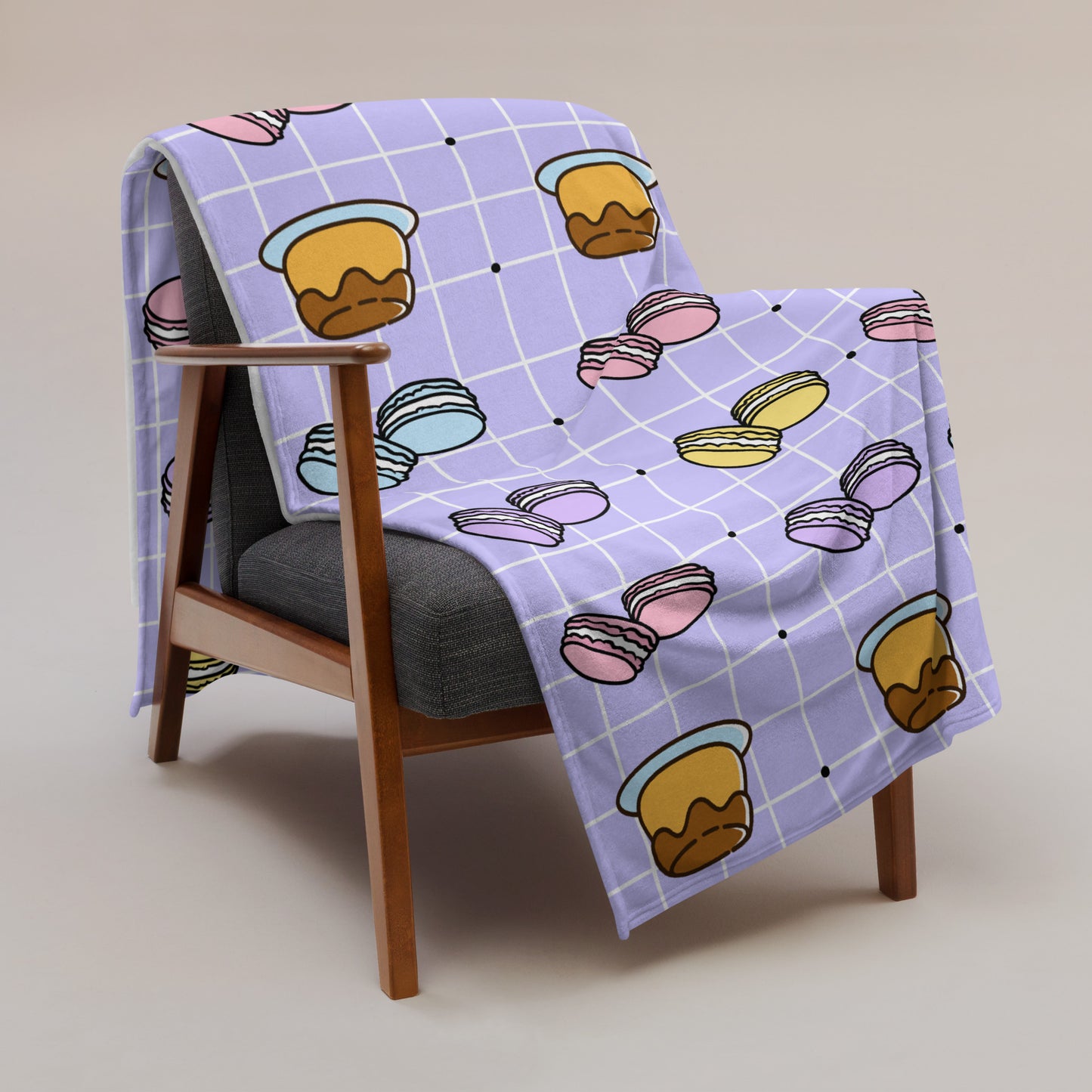 Adorable 90's Pastel Purple Retro Y2K Checker Plaid Pudding Macaron Throw Blanket