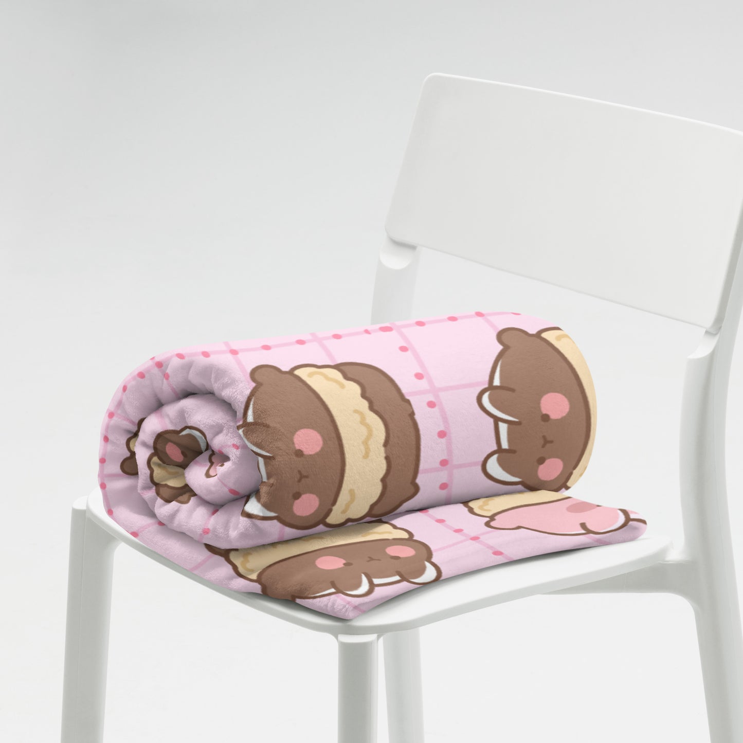 Kawaii Three Macaron Anime Cartoon Dessert Cute Pink Throw Blanket