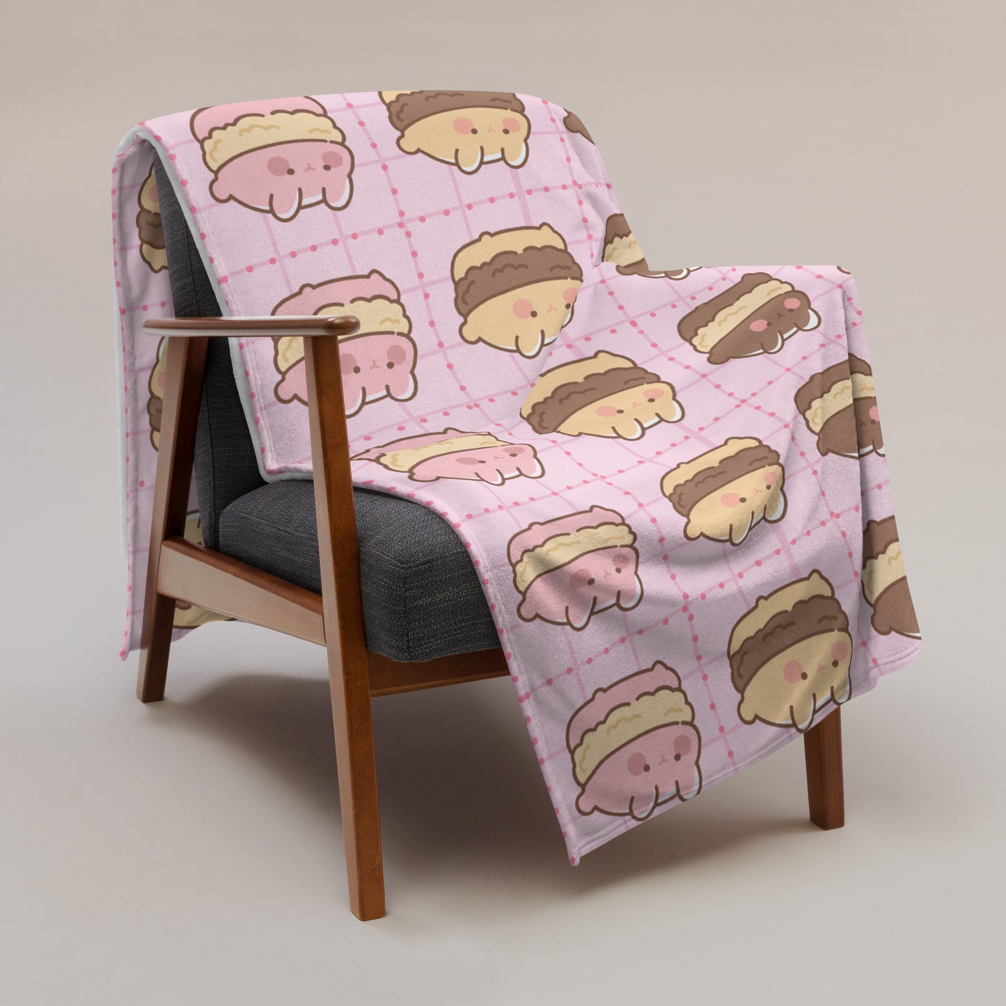 Kawaii Three Macaron Anime Cartoon Dessert Cute Pink Throw Blanket