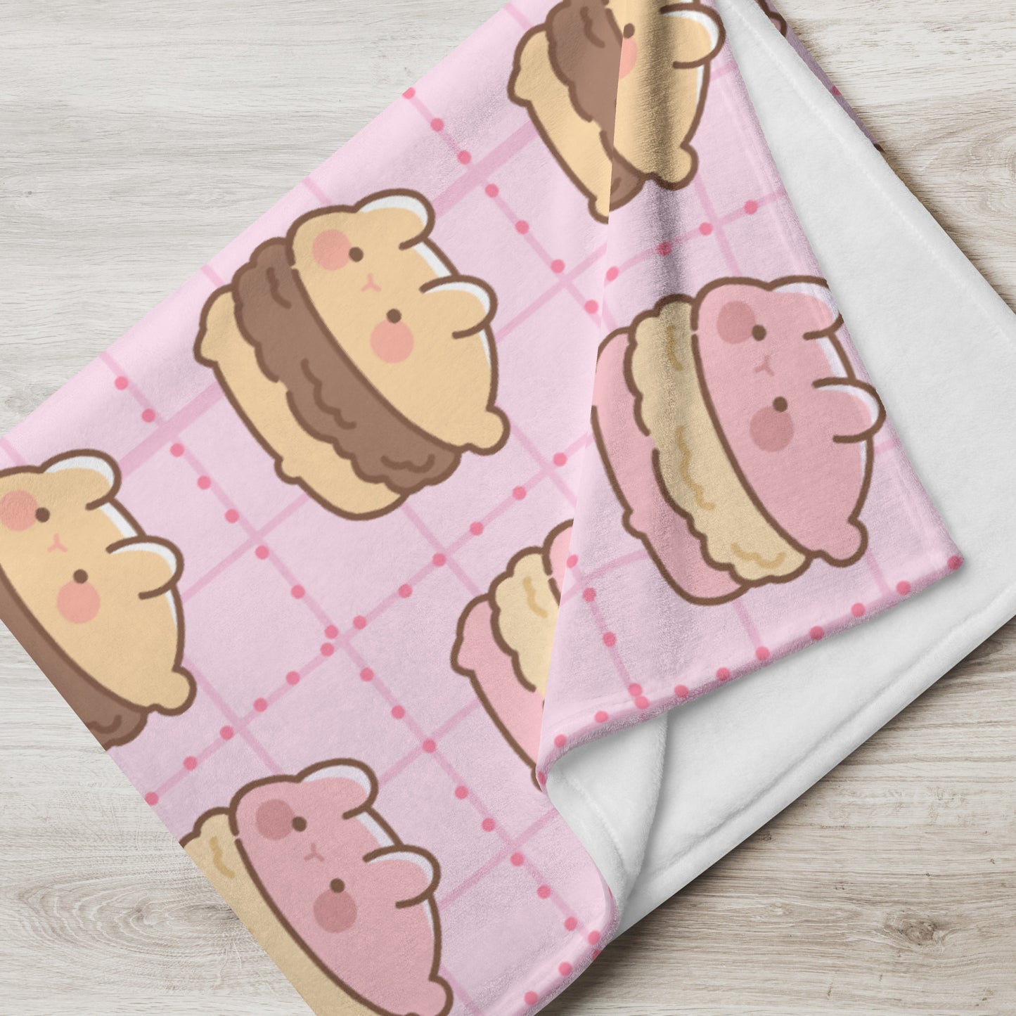 Kawaii Three Macaron Anime Cartoon Dessert Cute Pink Throw Blanket