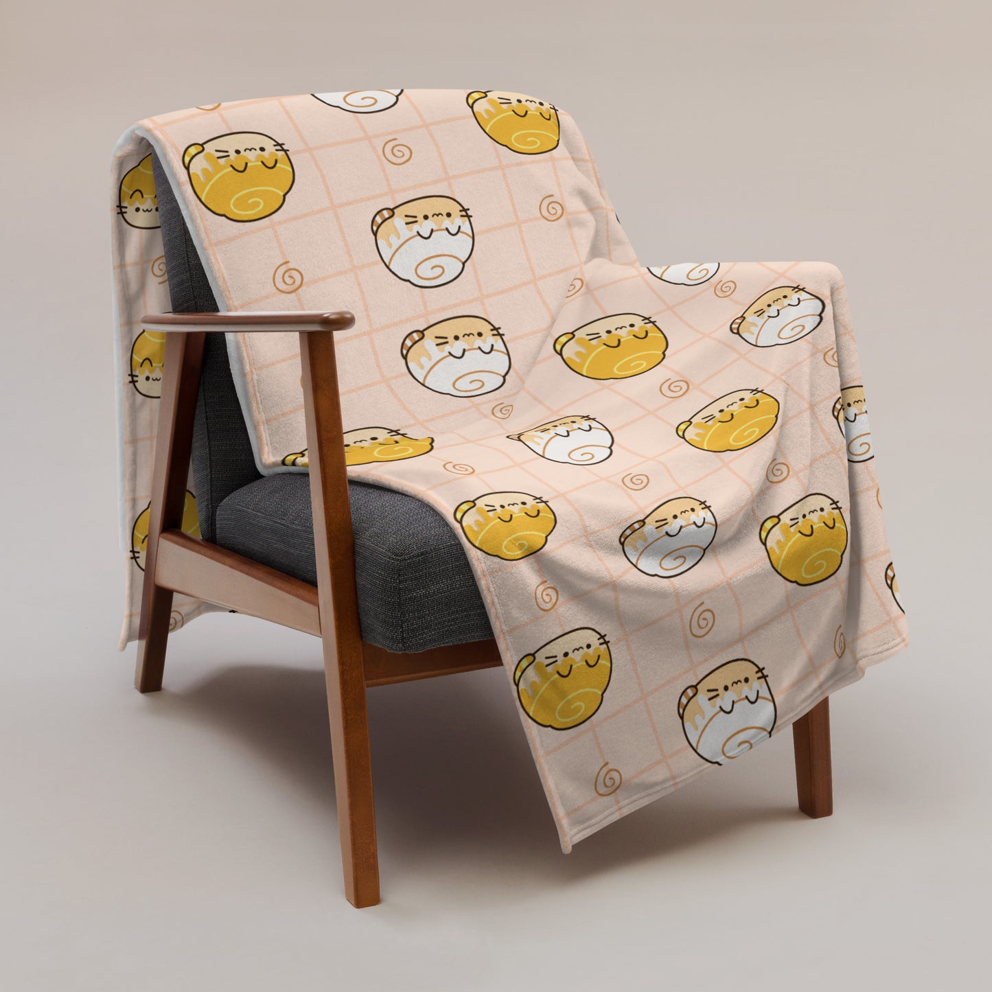 Adorable Cinnamon Roll Cat Cartoon Cute Soft Yellow Throw Blanket