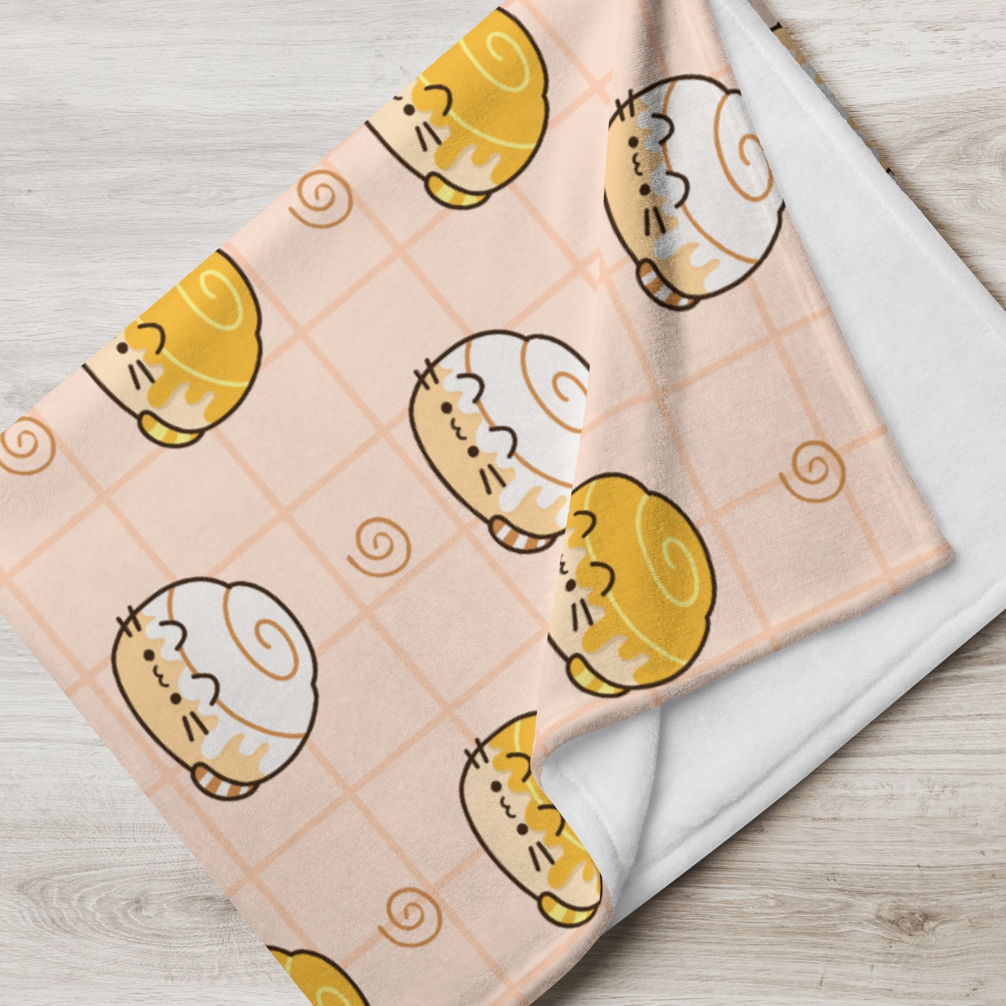 Adorable Cinnamon Roll Cat Cartoon Cute Soft Yellow Throw Blanket