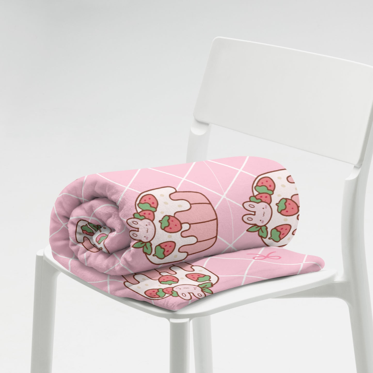 Adorable Cartoon Bunny Pink Strawberry Cake Kawaii Soft Throw Blanket