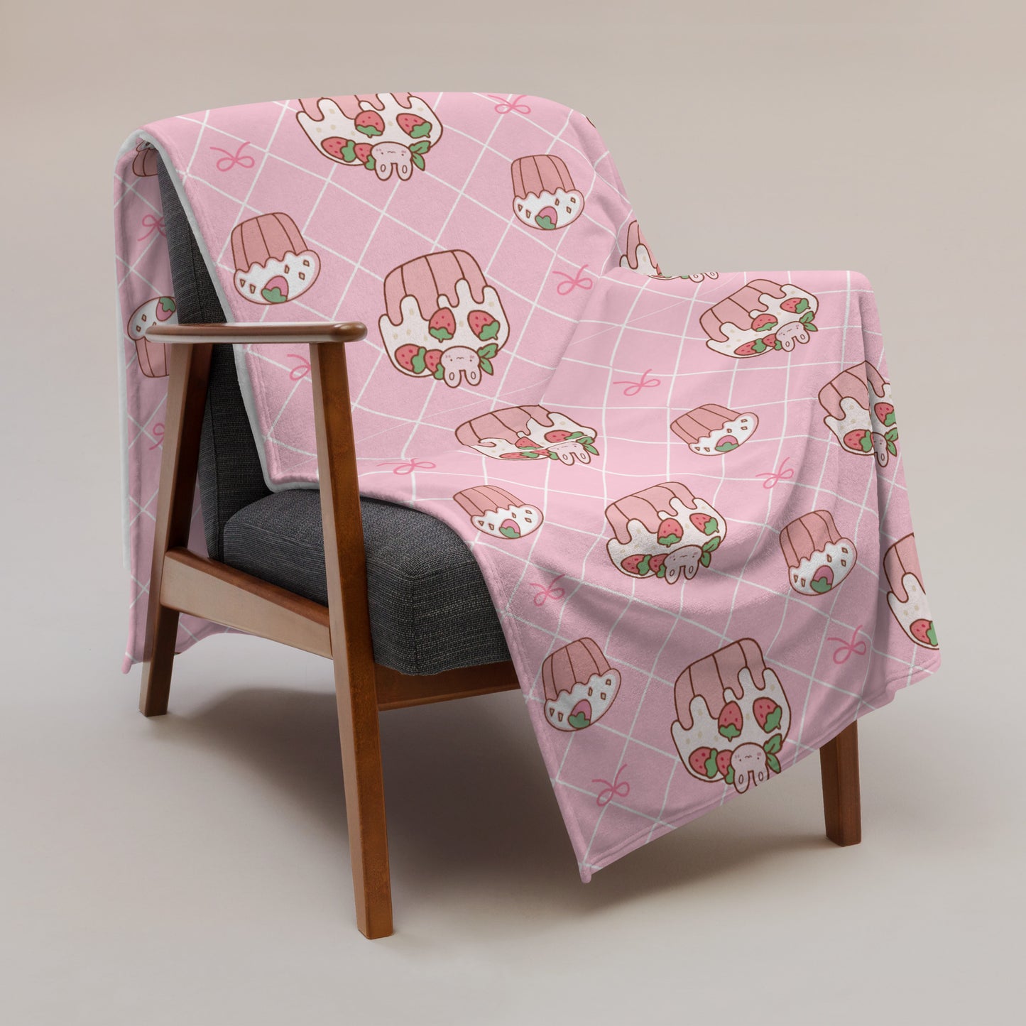 Adorable Cartoon Bunny Pink Strawberry Cake Kawaii Soft Throw Blanket