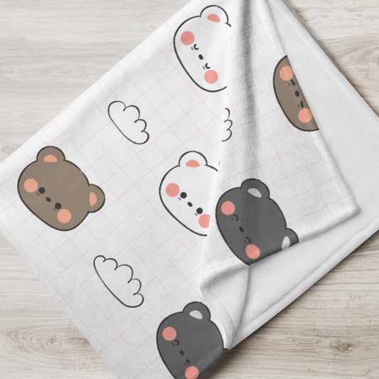 Kawaii Korean Cartoon Bear Soft Cute White Throw Blanket