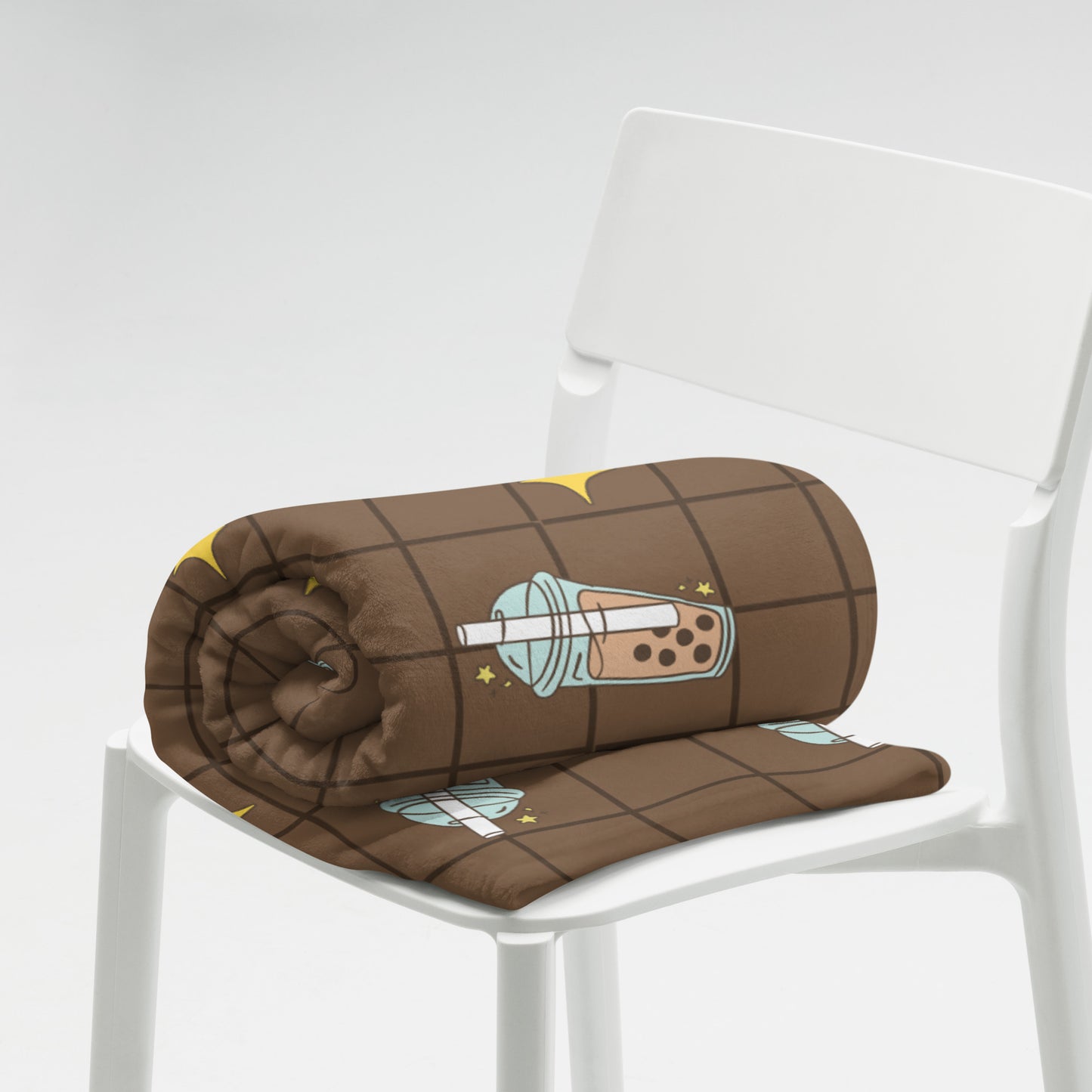 Cute Brown Boba Tea Kawaii Soft Y2K Throw Blanket