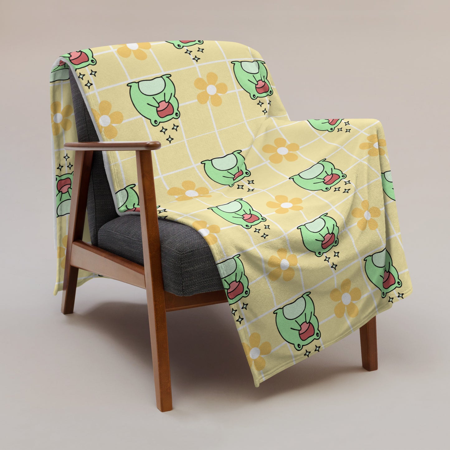 Adorable Happy Frog Kawaii Cartoon Anime Frog Yellow Soft Throw Blanket