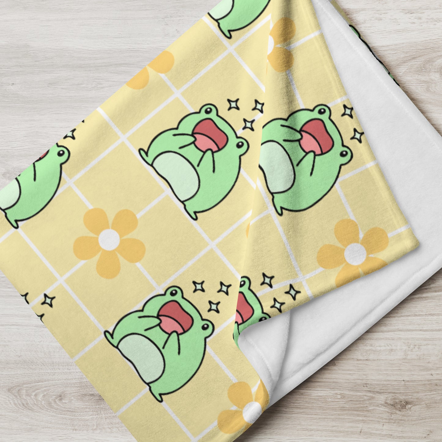 Adorable Happy Frog Kawaii Cartoon Anime Frog Yellow Soft Throw Blanket