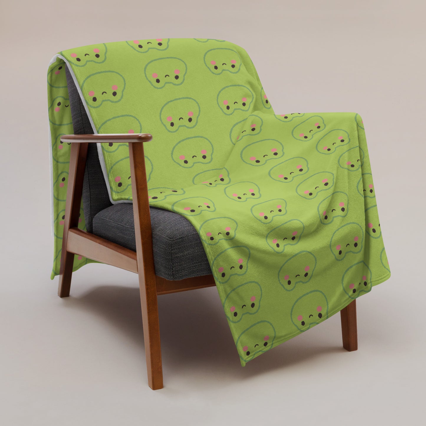 Cute Green Korean Cartoon Frog Pattern Kawaii Soft Throw Blanket