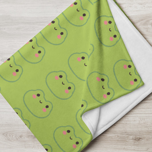 Cute Green Korean Cartoon Frog Pattern Kawaii Soft Throw Blanket